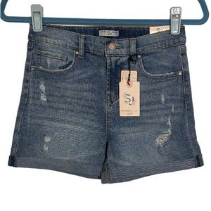 Sincerely Jules Girls Denim Shorts Blue High Rise Midi Short Distressed Size 12